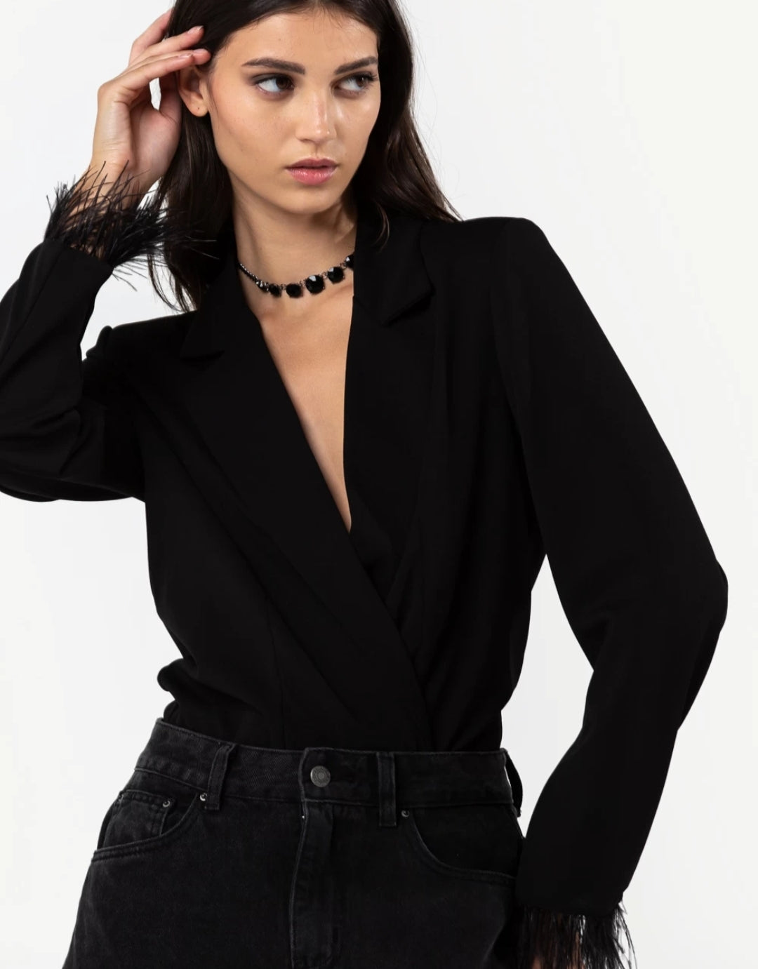 Giacca body con piume