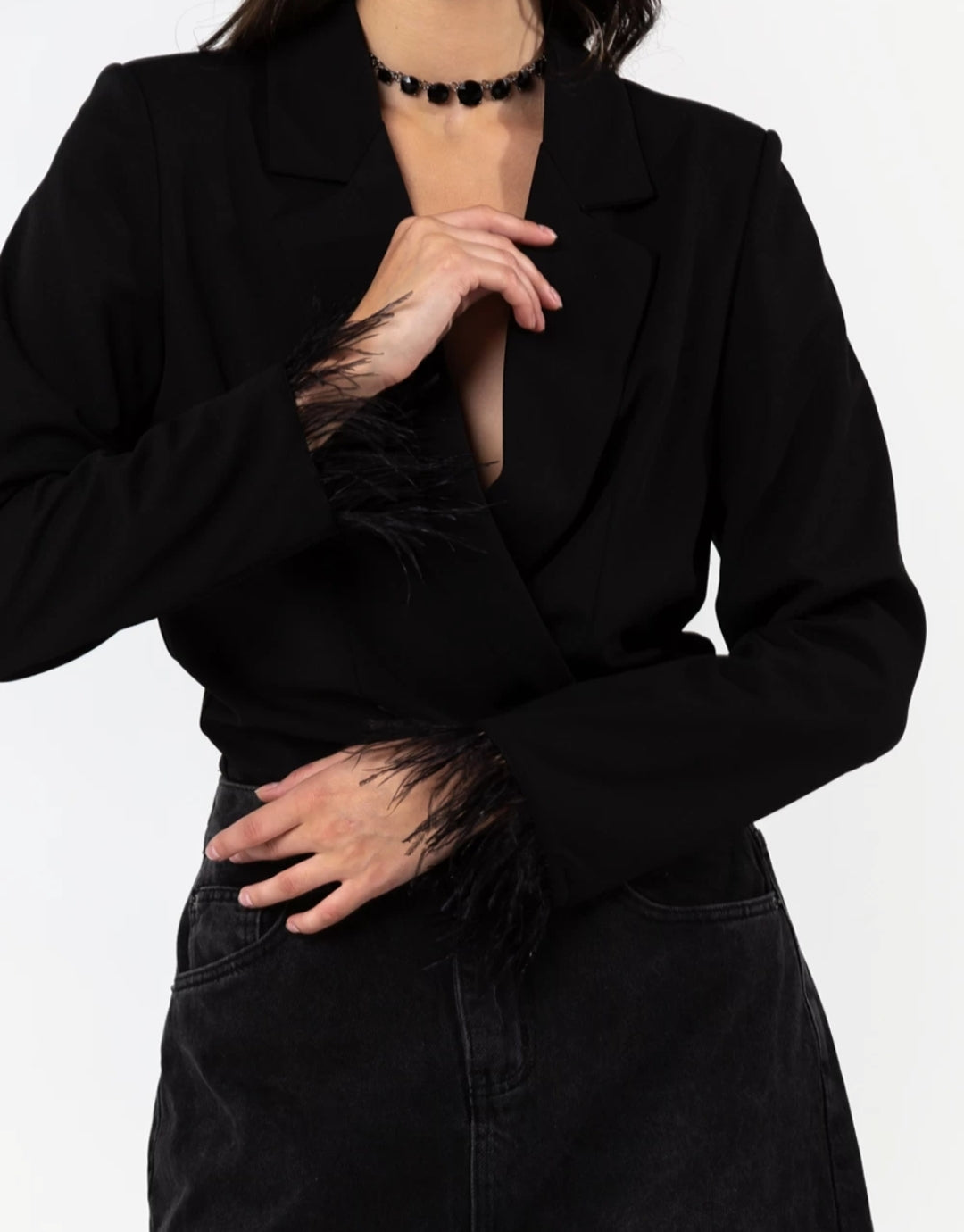 Giacca body con piume