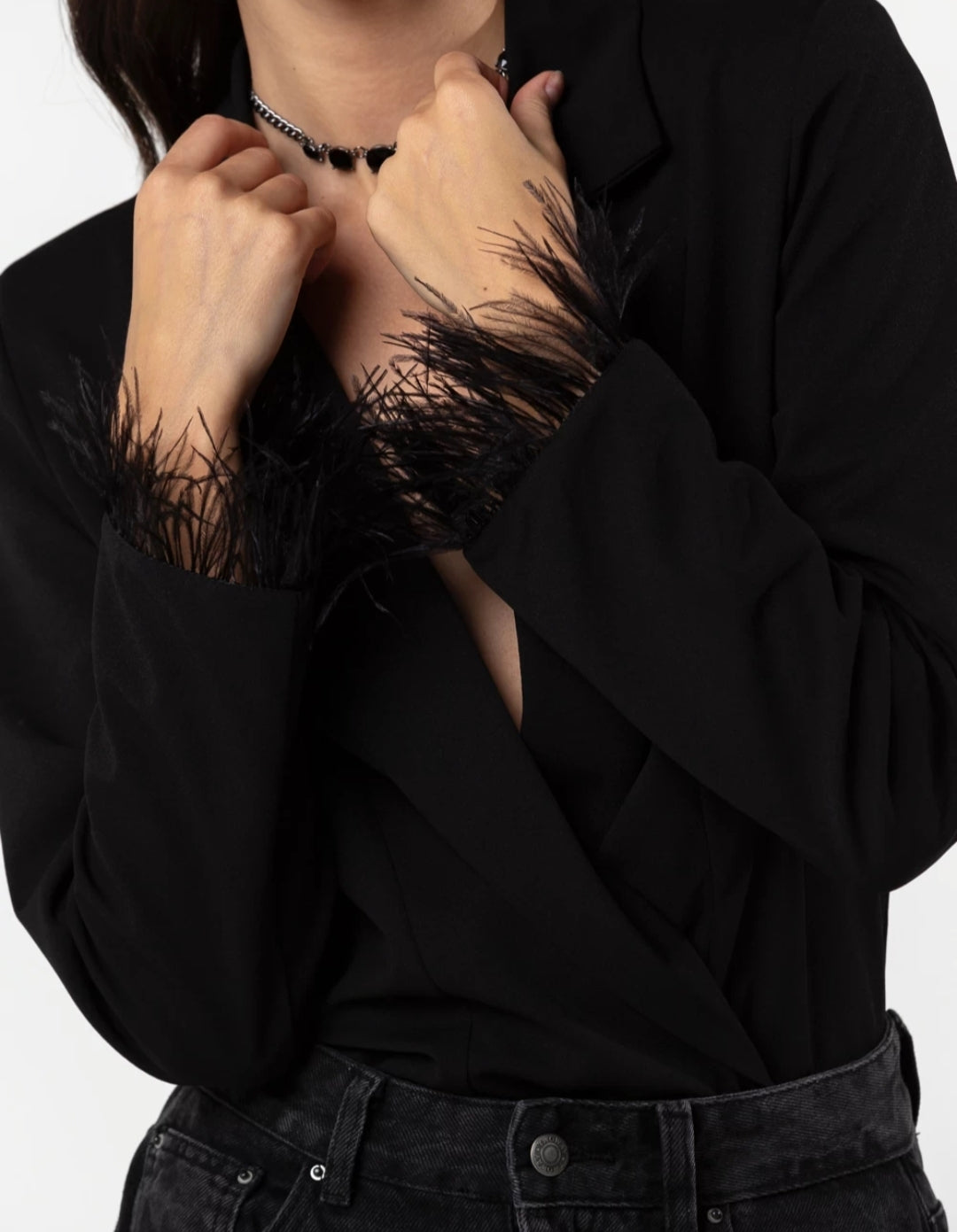 Giacca body con piume